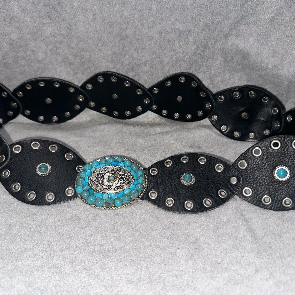 Elegant Black Belt with Turquoise Details